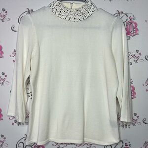 Premise rhinestone bling collar sweater white cream silver sparkly studded